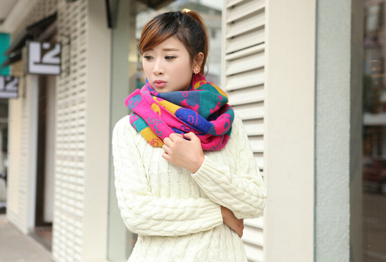 Nice Fringe Skull Scarf Shawls Women Winter Warm Wool Panties 190*32CM - Rose