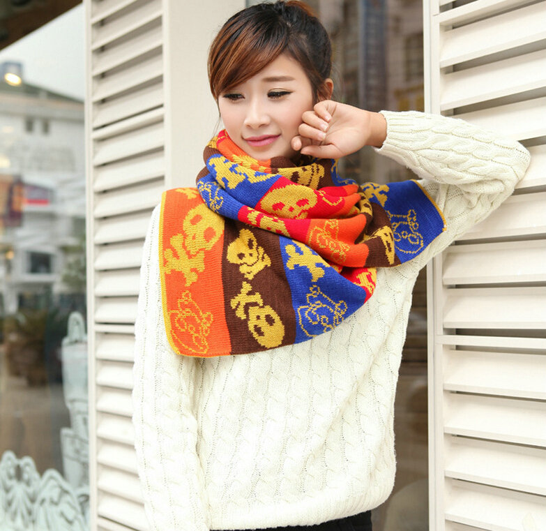 Nice Fringe Skull Scarf Shawls Women Winter Warm Wool Panties 190*32CM - Yellow