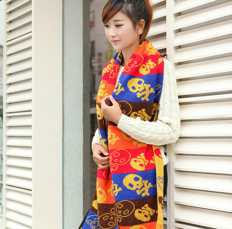 Nice Fringe Skull Scarf Shawls Women Winter Warm Wool Panties 190*32CM - Yellow