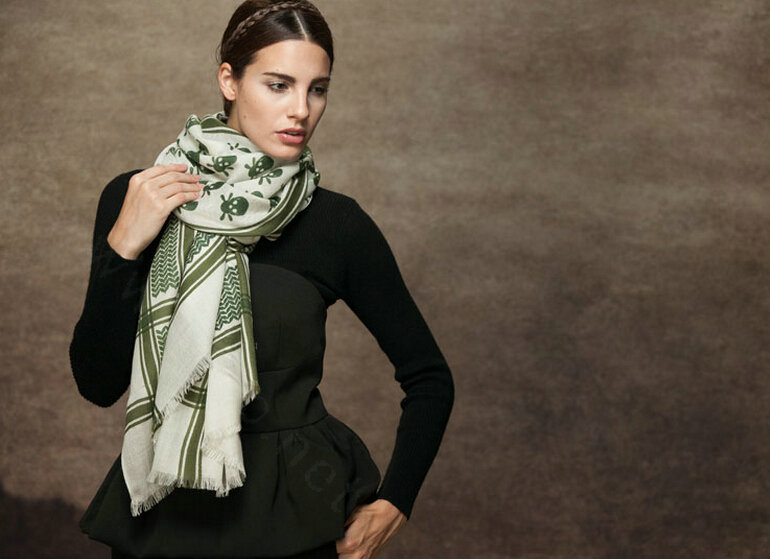 Nice Skull Scarf Shawls Women Winter Warm Wool Panties 175*70CM - Green