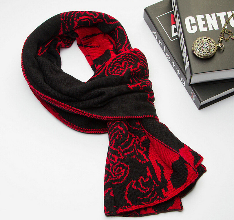 Nice Skull Scarf Shawls Women Winter Warm Wool Panties 195*40CM - Black Red