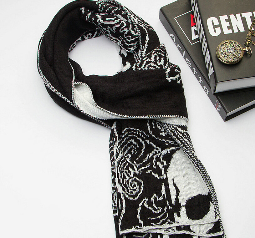 Nice Skull Scarf Shawls Women Winter Warm Wool Panties 195*40CM - Black