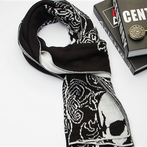 Nice Skull Scarf Shawls Women Winter Warm Wool Panties 195*40CM - Black