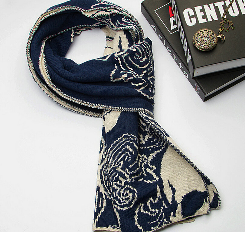 Nice Skull Scarf Shawls Women Winter Warm Wool Panties 195*40CM - Blue Beige
