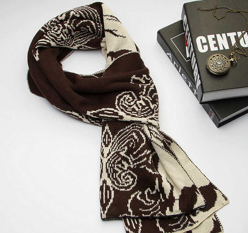 Nice Skull Scarf Shawls Women Winter Warm Wool Panties 195*40CM - Brown