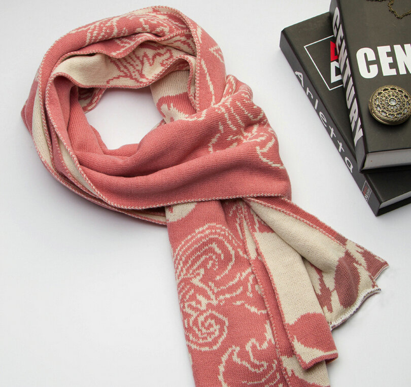 Nice Skull Scarf Shawls Women Winter Warm Wool Panties 195*40CM - Pink