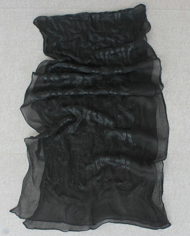 Paillette Embroidered Beaded Scarves Wrap Women Winter Warm Silk 200*50CM - Black