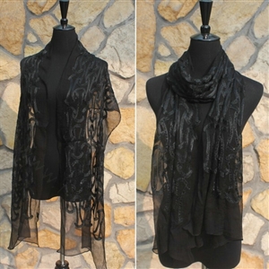 Paillette Embroidered Beaded Scarves Wrap Women Winter Warm Silk 200*50CM - Black