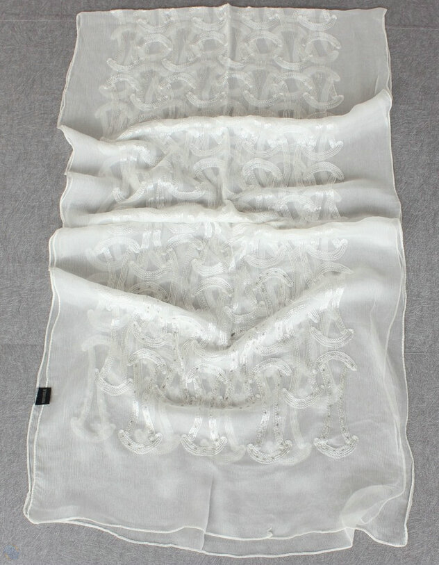 Paillette Embroidered Beaded Scarves Wrap Women Winter Warm Silk 200*50CM - White