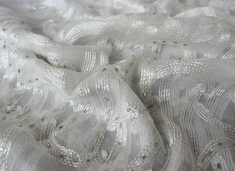 Paillette Embroidered Beaded Scarves Wrap Women Winter Warm Silk 200*50CM - White