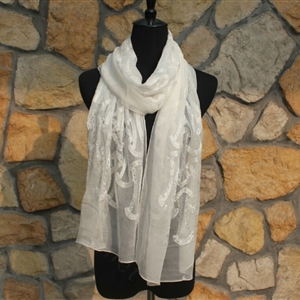 Paillette Embroidered Beaded Scarves Wrap Women Winter Warm Silk 200*50CM - White