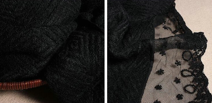 Popular Lace Scarf Shawls Women Winter Warm Wool Panties 180*90CM - Black