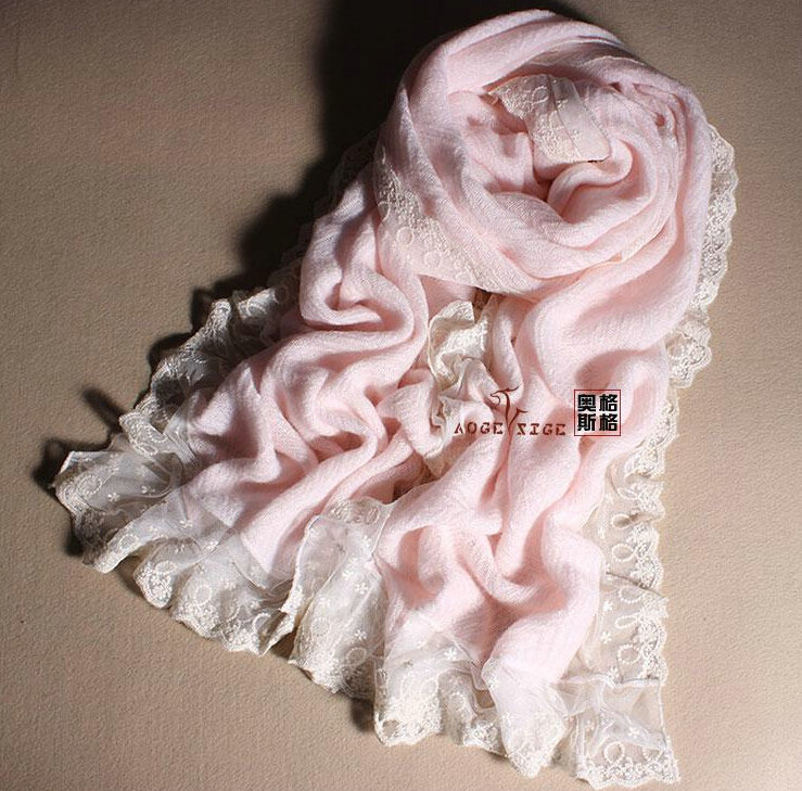 Popular Lace Scarf Shawls Women Winter Warm Wool Panties 180*90CM - Pink