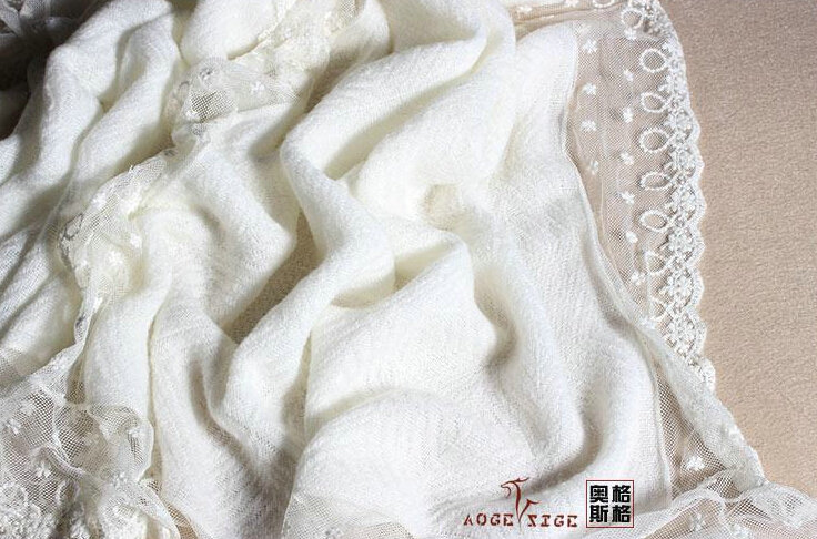 Popular Lace Scarf Shawls Women Winter Warm Wool Panties 180*90CM - White