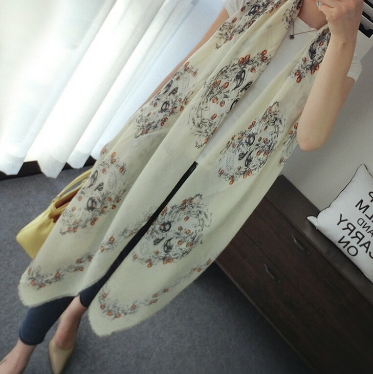 Popular Skull Scarf Scarves For Women Winter Warm Cotton Panties 180*100CM - Beige