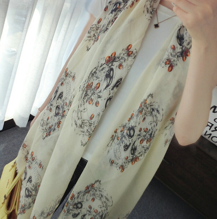 Popular Skull Scarf Scarves For Women Winter Warm Cotton Panties 180*100CM - Beige