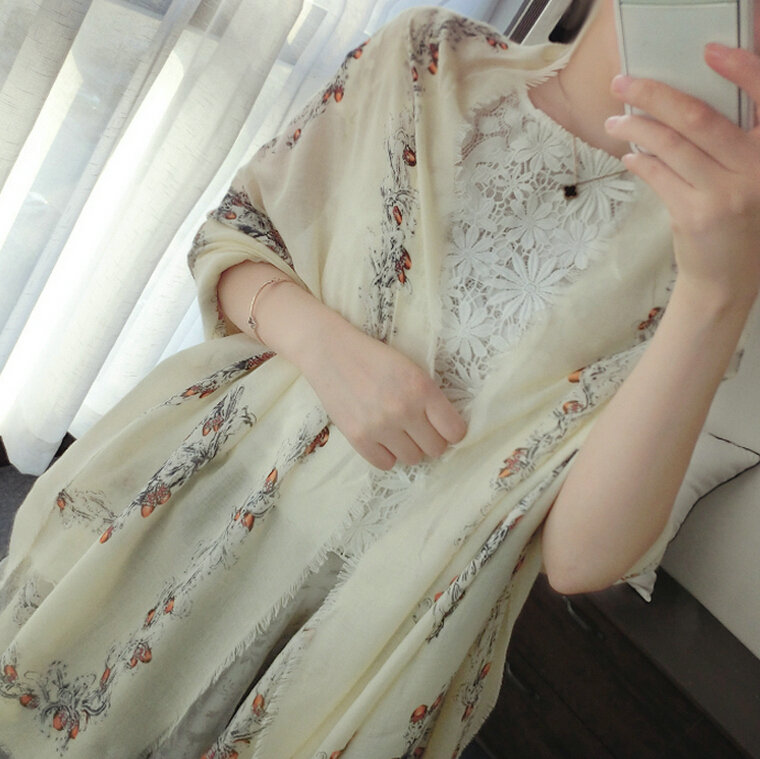Popular Skull Scarf Scarves For Women Winter Warm Cotton Panties 180*100CM - Beige