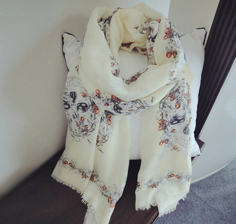 Popular Skull Scarf Scarves For Women Winter Warm Cotton Panties 180*100CM - Beige