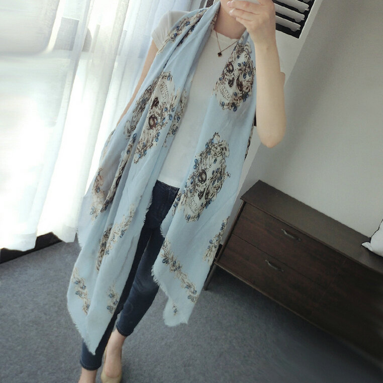 Popular Skull Scarf Scarves For Women Winter Warm Cotton Panties 180*100CM - Blue
