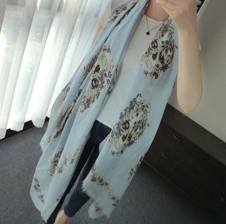 Popular Skull Scarf Scarves For Women Winter Warm Cotton Panties 180*100CM - Blue