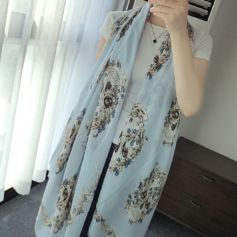 Popular Skull Scarf Scarves For Women Winter Warm Cotton Panties 180*100CM - Blue
