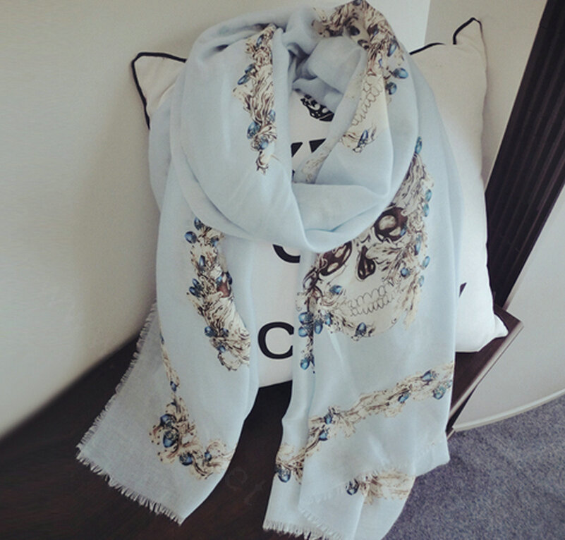 Popular Skull Scarf Scarves For Women Winter Warm Cotton Panties 180*100CM - Blue