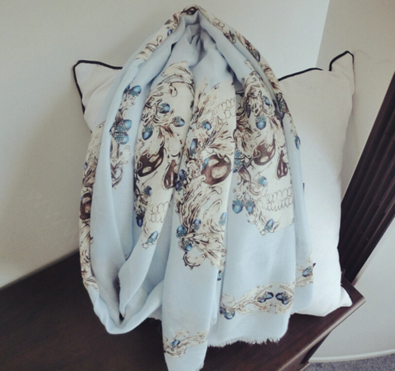 Popular Skull Scarf Scarves For Women Winter Warm Cotton Panties 180*100CM - Blue