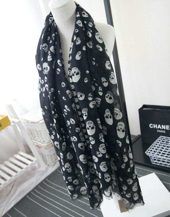 Popular Skull Scarf Scarves For Women Winter Warm Cotton Panties 180*70CM - Black