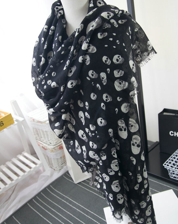 Popular Skull Scarf Scarves For Women Winter Warm Cotton Panties 180*70CM - Black