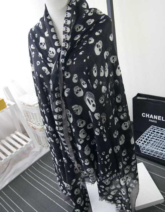 Popular Skull Scarf Scarves For Women Winter Warm Cotton Panties 180*70CM - Black