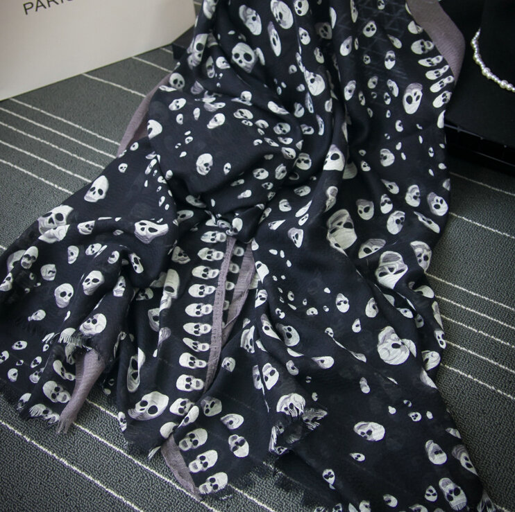 Popular Skull Scarf Scarves For Women Winter Warm Cotton Panties 180*70CM - Black