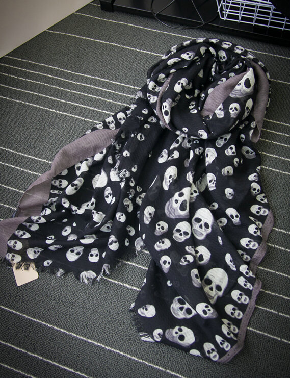 Popular Skull Scarf Scarves For Women Winter Warm Cotton Panties 180*70CM - Black