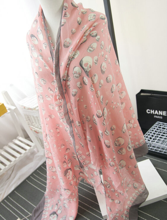 Popular Skull Scarf Scarves For Women Winter Warm Cotton Panties 180*70CM - Pink