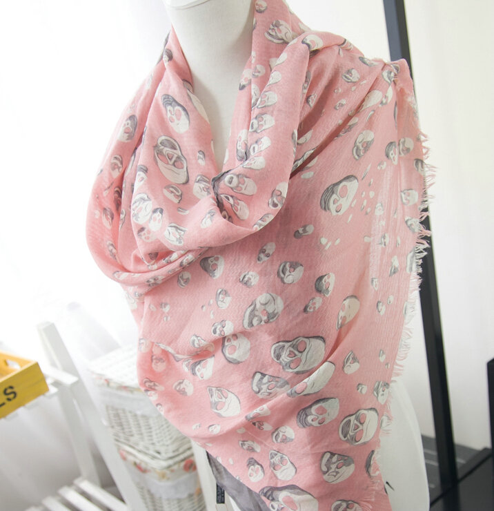Popular Skull Scarf Scarves For Women Winter Warm Cotton Panties 180*70CM - Pink