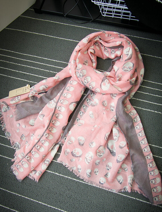 Popular Skull Scarf Scarves For Women Winter Warm Cotton Panties 180*70CM - Pink
