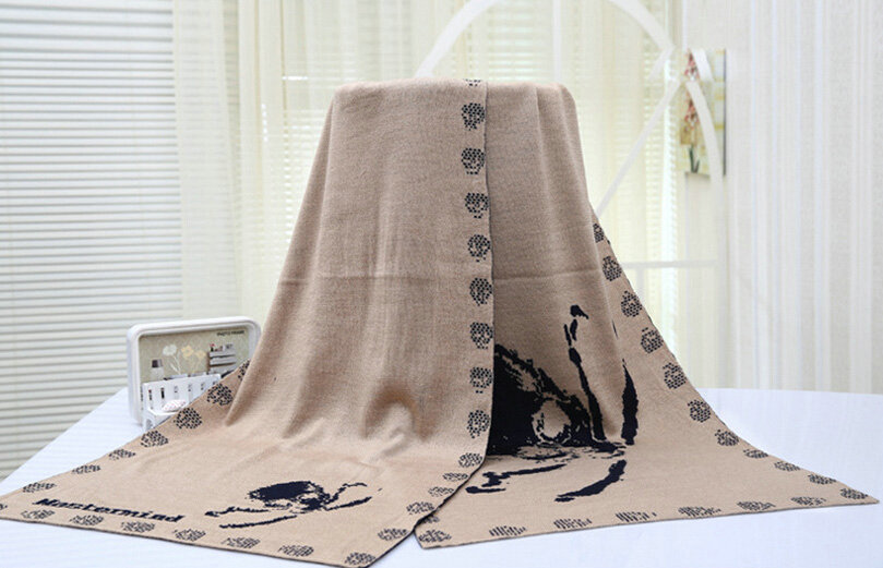 Popular Skull Scarf Shawls Women Winter Warm Wool Panties 180*70CM - Kahki