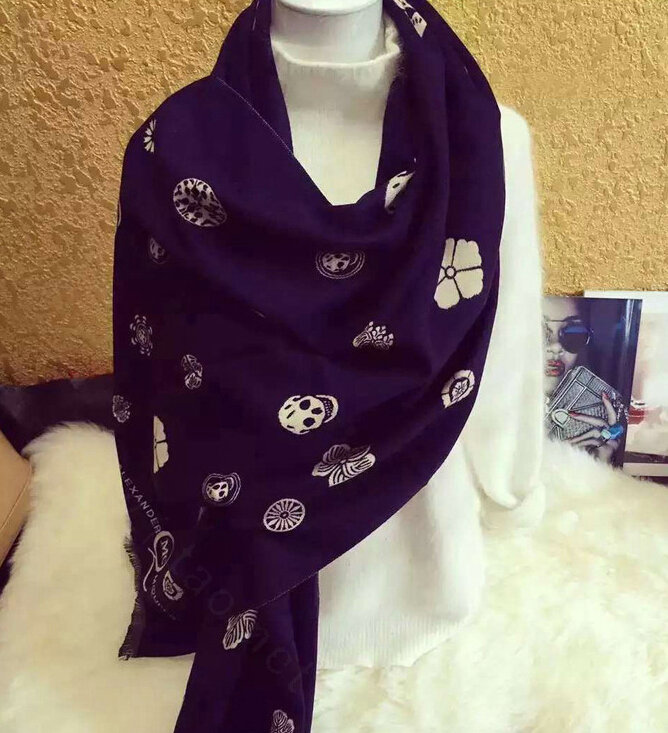 Popular Skull Scarves Wrap Women Winter Warm Cashmere Panties 190*70CM - Black
