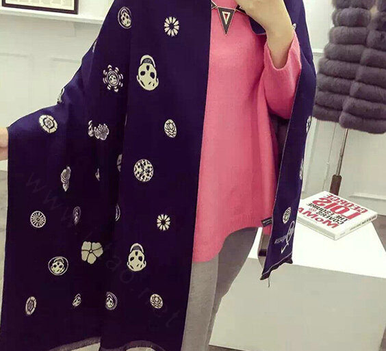 Popular Skull Scarves Wrap Women Winter Warm Cashmere Panties 190*70CM - Black