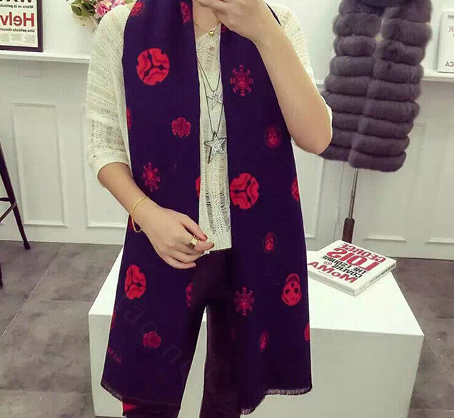 Popular Skull Scarves Wrap Women Winter Warm Cashmere Panties 190*70CM - Blue