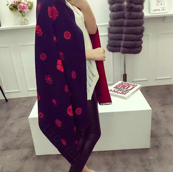 Popular Skull Scarves Wrap Women Winter Warm Cashmere Panties 190*70CM - Blue