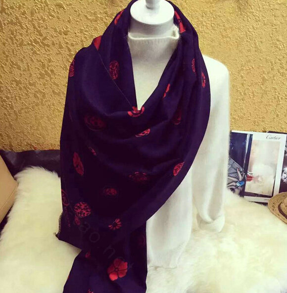 Popular Skull Scarves Wrap Women Winter Warm Cashmere Panties 190*70CM - Blue