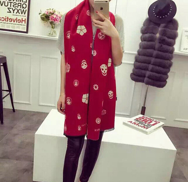 Popular Skull Scarves Wrap Women Winter Warm Cashmere Panties 190*70CM - Red