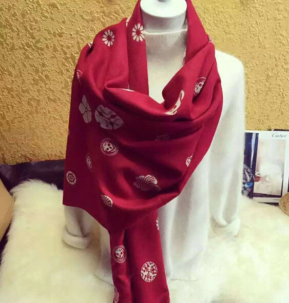 Popular Skull Scarves Wrap Women Winter Warm Cashmere Panties 190*70CM - Red