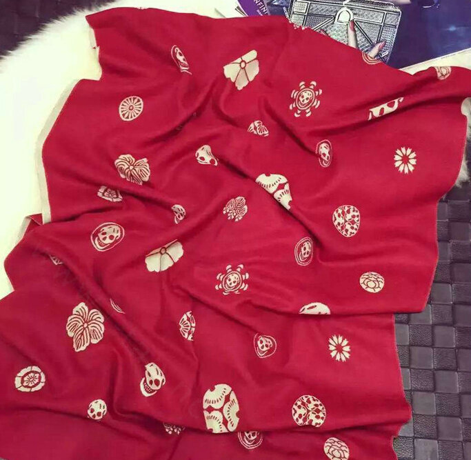 Popular Skull Scarves Wrap Women Winter Warm Cashmere Panties 190*70CM - Red