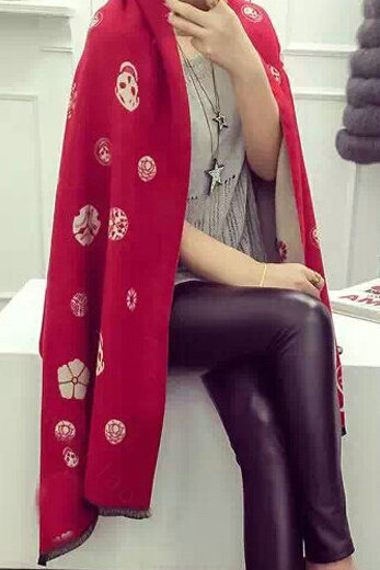 Popular Skull Scarves Wrap Women Winter Warm Cashmere Panties 190*70CM - Red