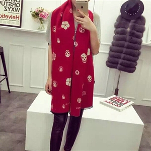 Popular Skull Scarves Wrap Women Winter Warm Cashmere Panties 190*70CM - Red