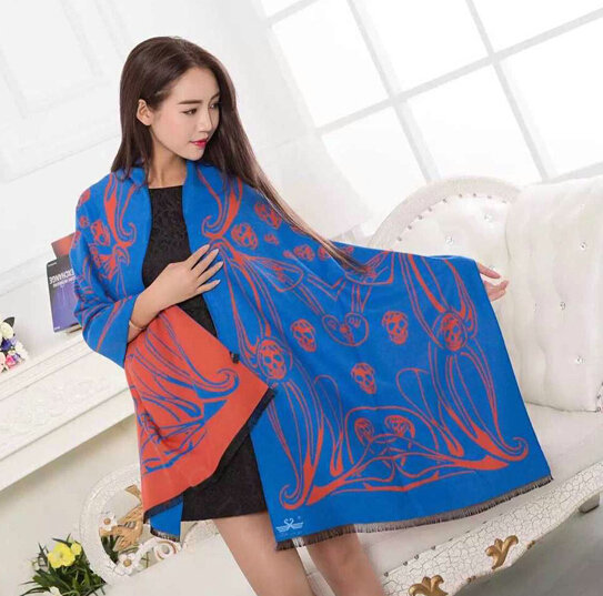 Popular Skull Scarves Wrap Women Winter Warm Cashmere Panties 195*70CM - Blue