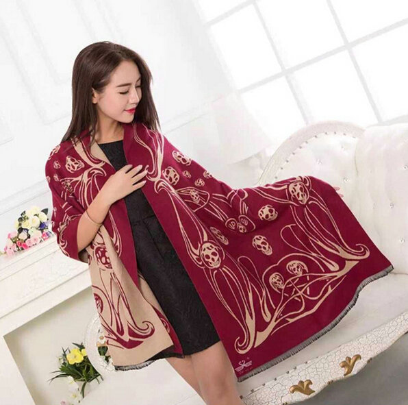 Popular Skull Scarves Wrap Women Winter Warm Cashmere Panties 195*70CM - Red