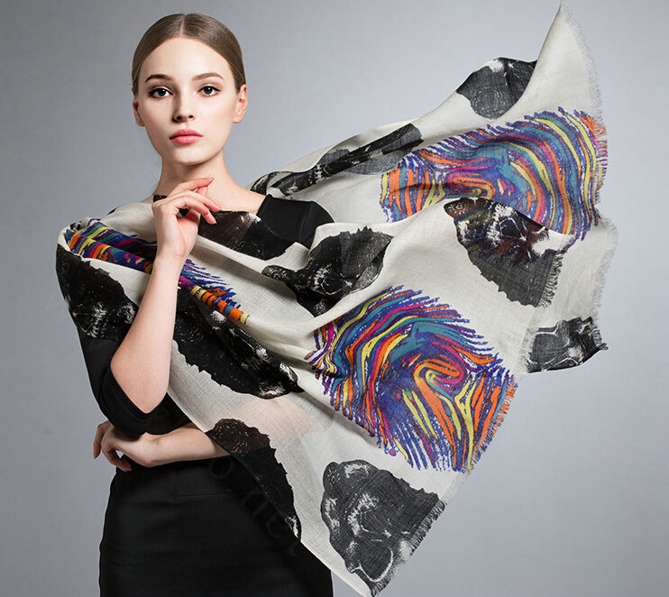 Popular Skull Scarves Wraps Women Winter Warm Wool Panties 185*65CM - Black