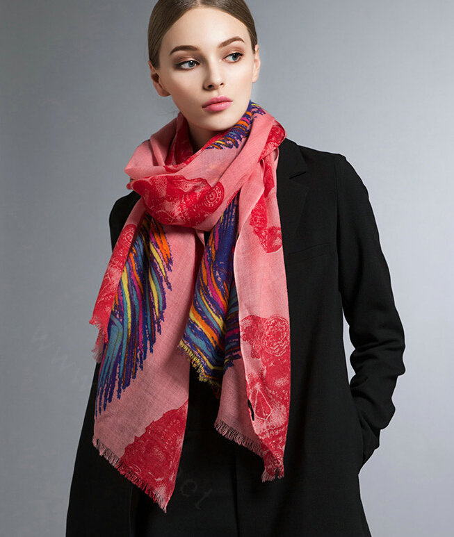 Popular Skull Scarves Wraps Women Winter Warm Wool Panties 185*65CM - Red